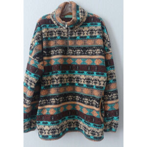 Women's Sherpa 1/4 Zip Pullover Jacket M Pockets Comfy SW Print Cozy